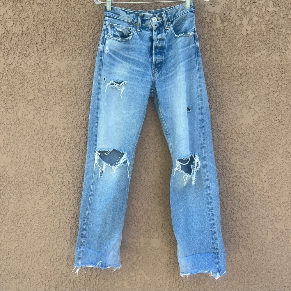 Moussy Distressed Light Blue Straight-Leg Jeans